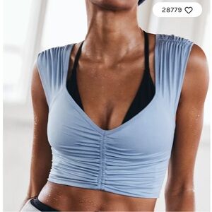 Free people fp movement blue breathe deeper crop top m medium